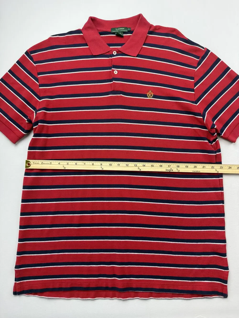 Lauren Ralph Lauren Polo Shirt Mens XL Red Striped Embroidered Crest Logo Knit
